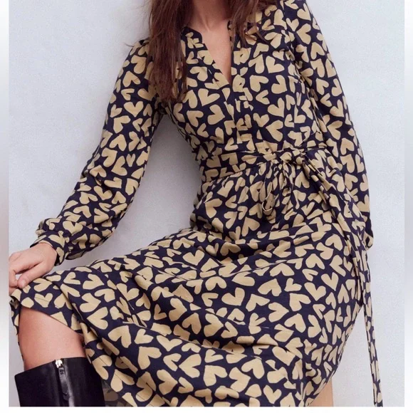 Boden Naomi Long Sleeve Jersey Dress Women’s French Navy Hearts Scattered 10 R - Picture 5 of 15